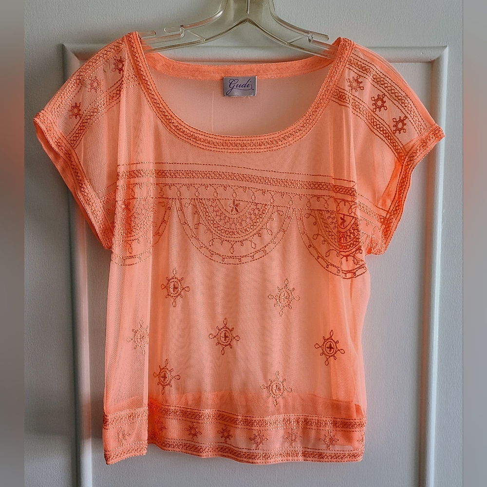 Gudi Embroidered cap sleeve top